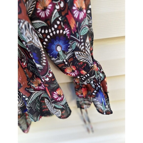 Anthropologie Molly Bracken Blouse Womens S Flowy Sheer Retro Boho Dark Romantic - Picture 3 of 8